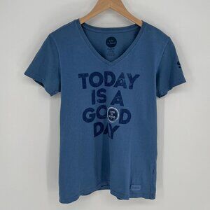 Life Is Good Women Crusher Today Is A Good Day T Shirt Size S Blue Short Sleeve